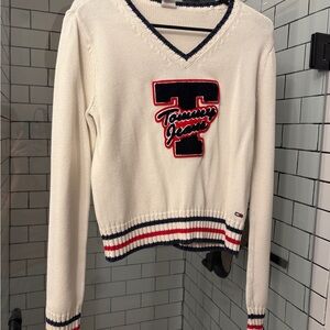 Tommy Hilfiger Cream Knit Sweater with Navy Trim